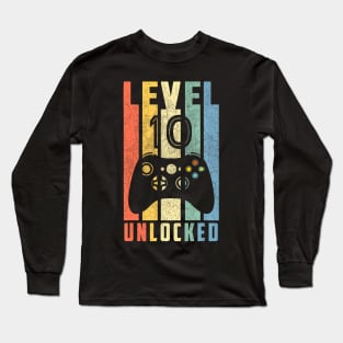 Level 10 Unlocked  10th Video Gamer Birthday Long Sleeve T-Shirt